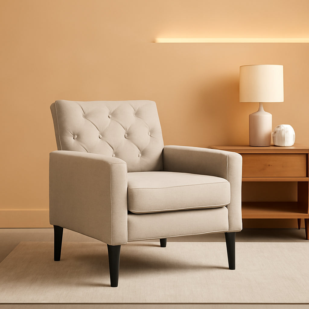 Linen Accent Chair With Button Tufting For Living Room