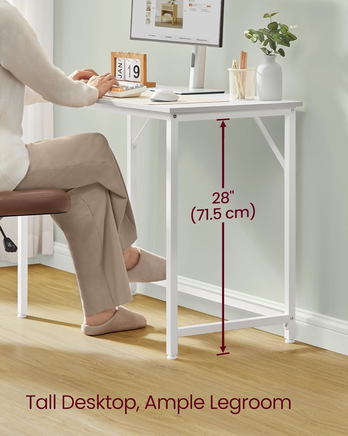 Maple White Computer Desk With Metal Frame For Small Spaces