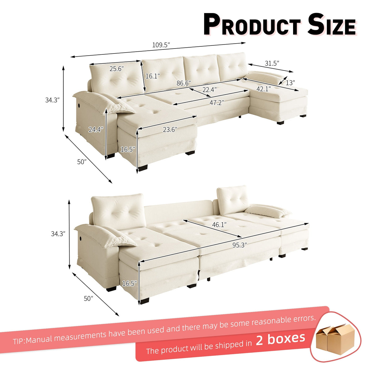 U-Shaped Sleeper Sofa with Pull Out Bed
