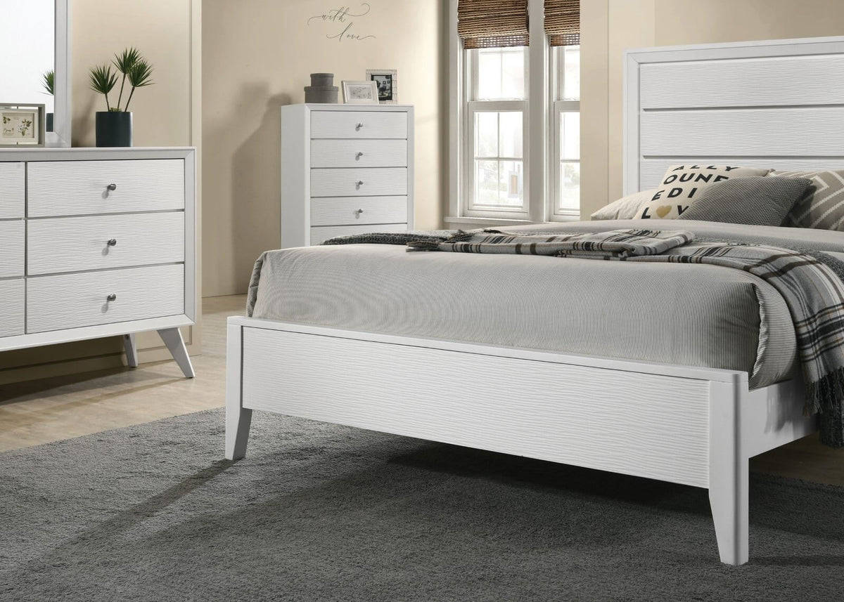 White King Size Bed 2x Nightstands Wave Texture Panel HB Bedroom Set