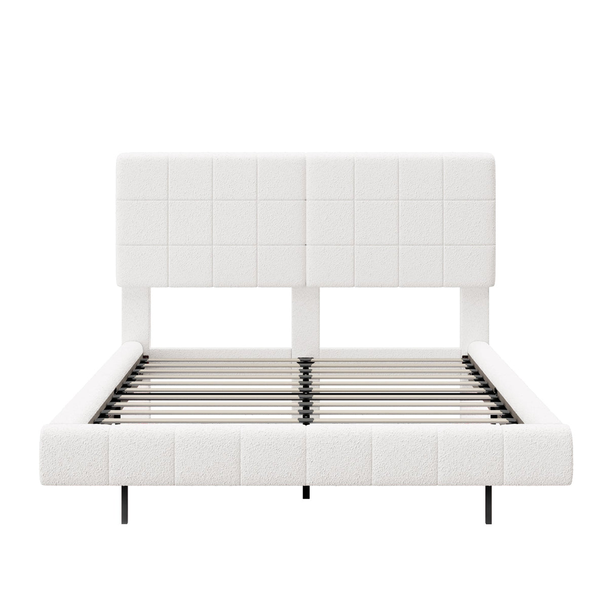 White Boucle Floating Bed with Light (Queen)