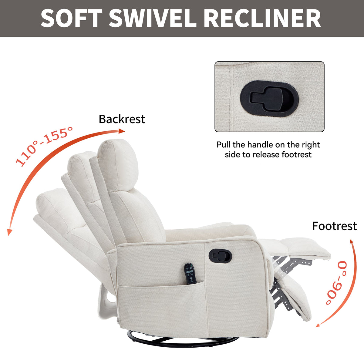 Beige Heat Massage Manual Recliner Chair