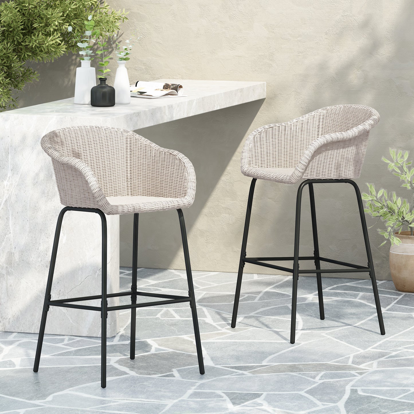 Ladd Outdoor Metal Wicker Barstool