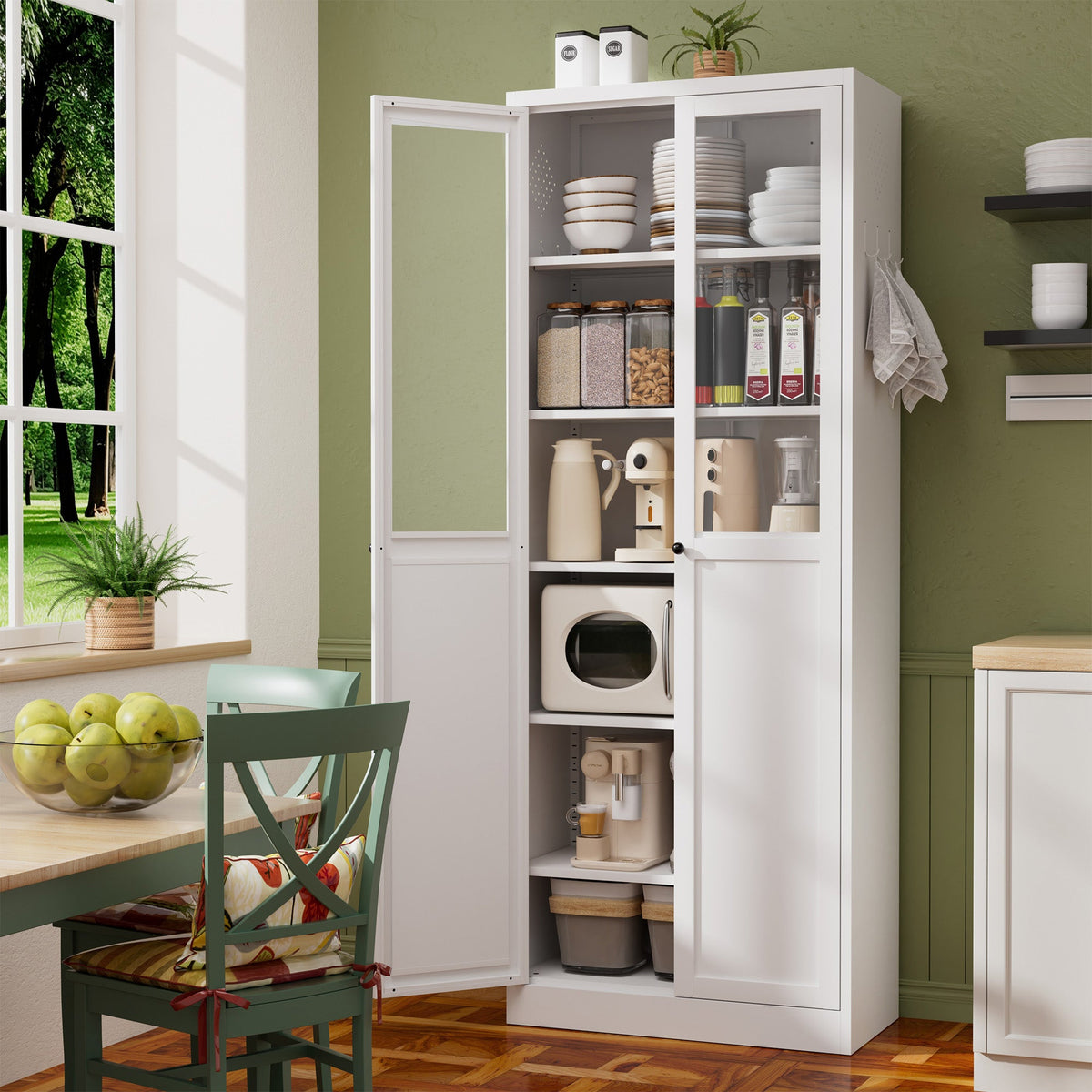 72" Metal Kitchen Pantry Cabinet with Doors & Shelves