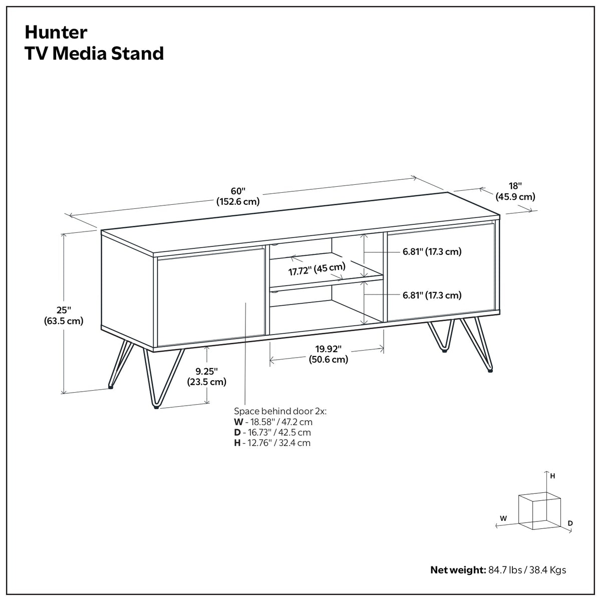 Hunter 60 Inch Wide TV Stand