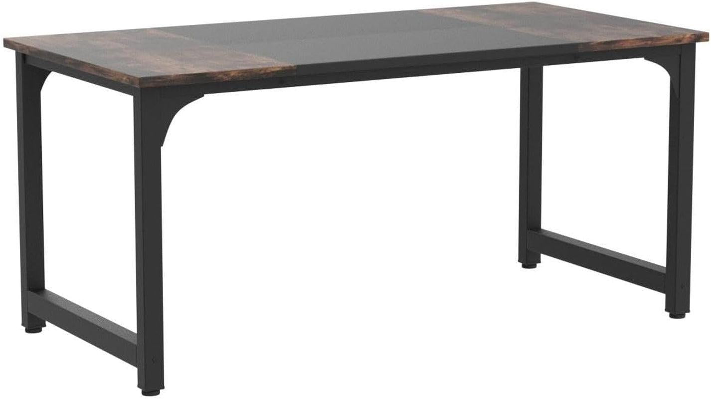 63 Inch Executive Desk Two Tone Brown Black Heavy Duty Frame