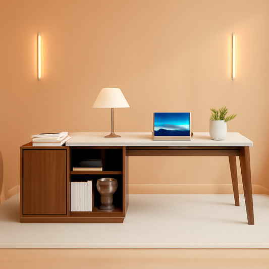 79 Inch Cream White L Shaped Executive Desk With Storage