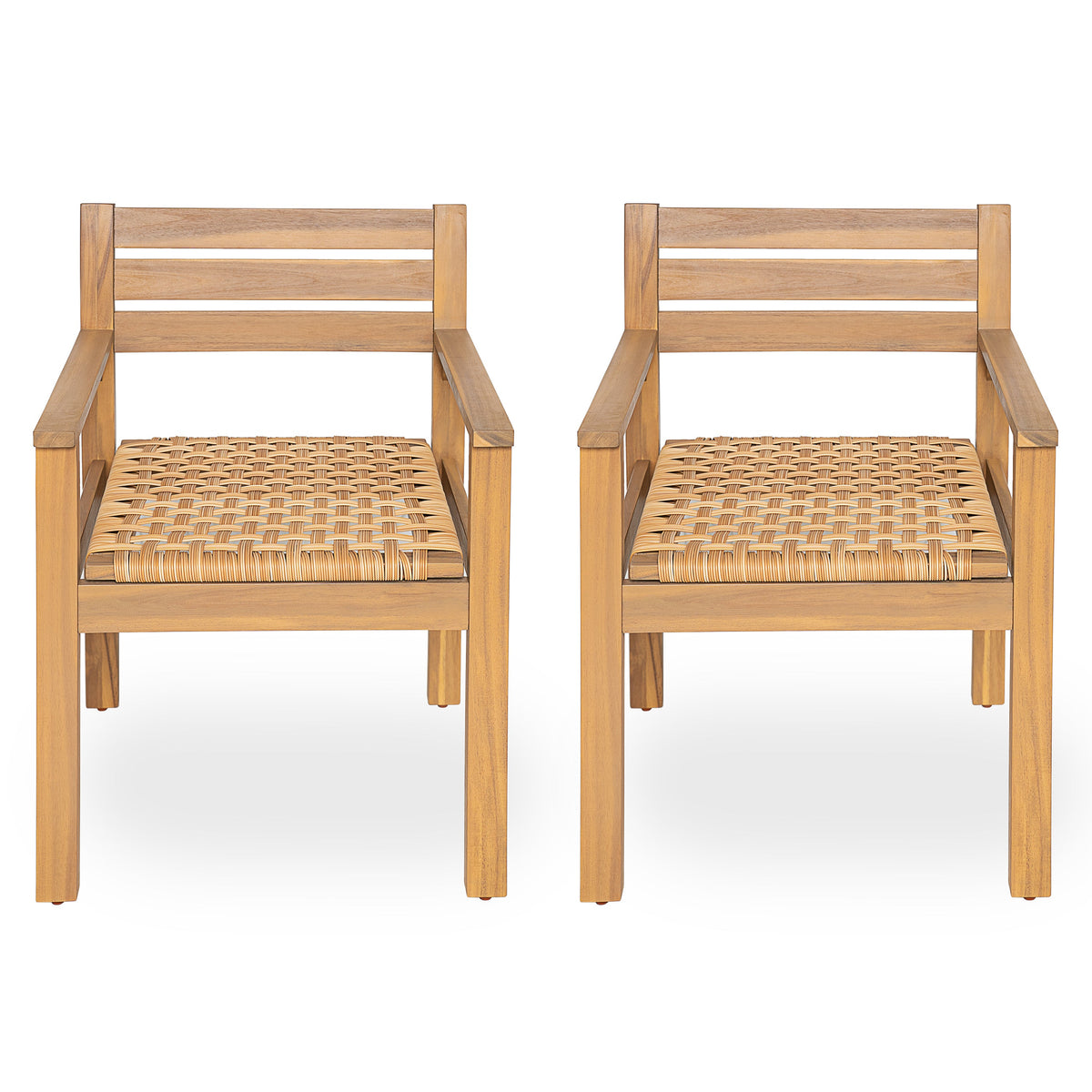 Set of 2 Outdoor Acacia Wood Dining Chairs with Woven Seats