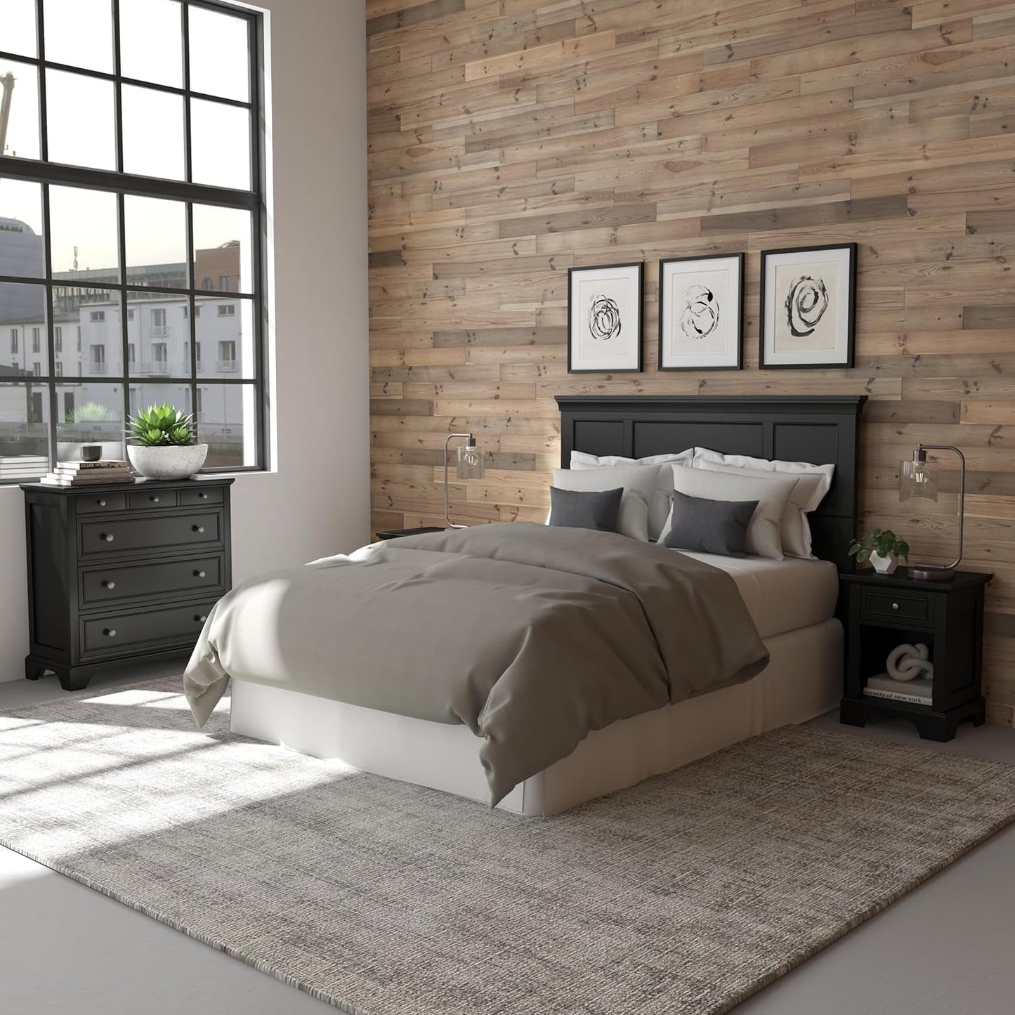 Stylish Black Queen Headboard with Raised Panel Design