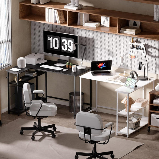 43 Inch L Shaped Computer Desk With Reversible Shelves Black