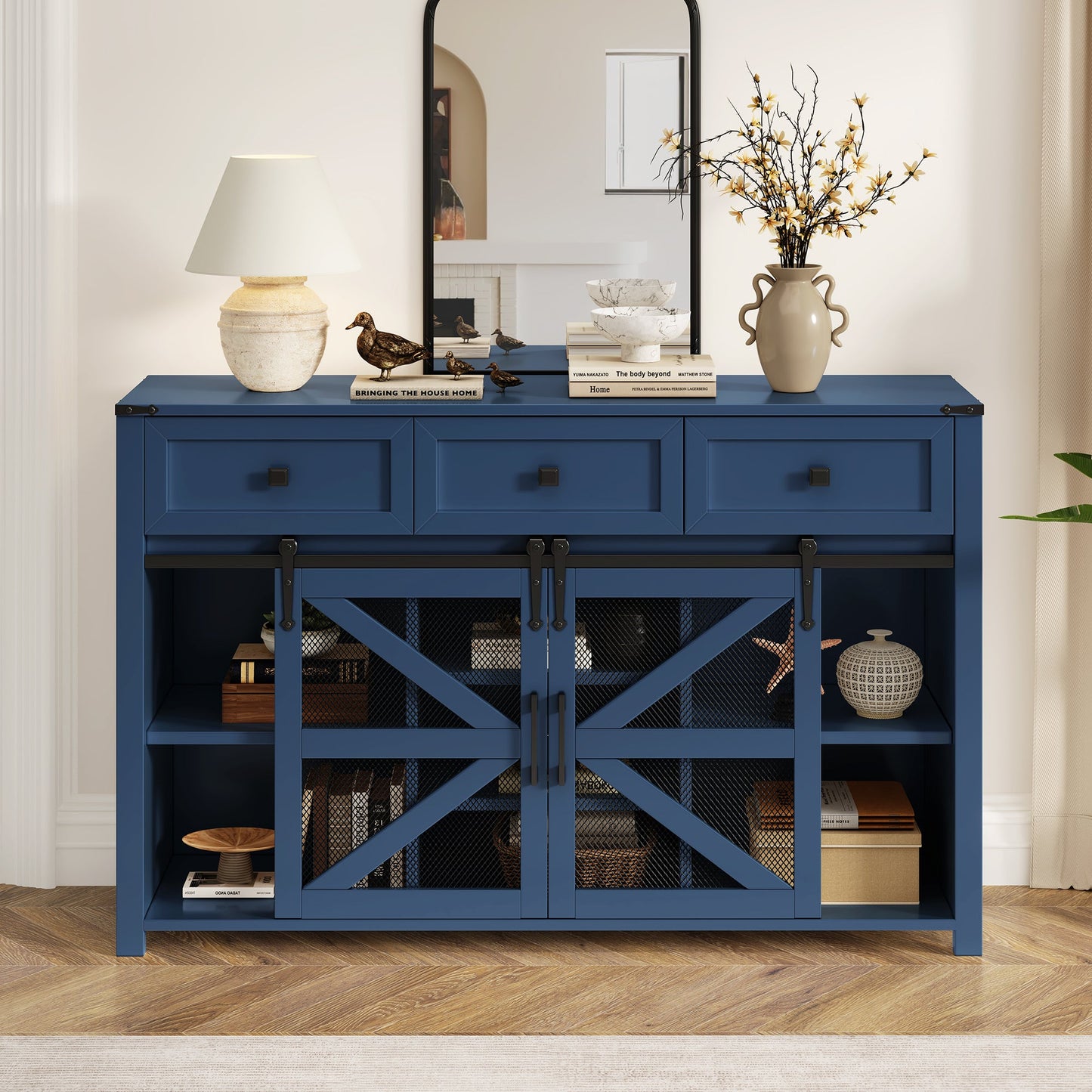 U_Style 55'' Sliding Barn Door Sideboard Buffet Cabinet