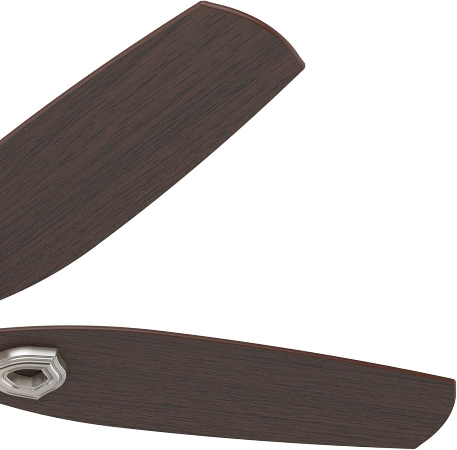 Builder Deluxe 52 Inch Brushed Nickel Indoor Ceiling Fan wood blade close-up.