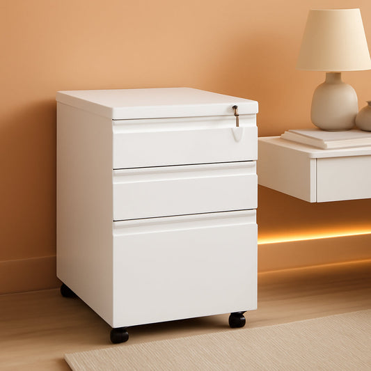 Three Drawer Locking File Cabinet Matte White For Home Office Under Desk Fully Assembled A4 Letter Legal