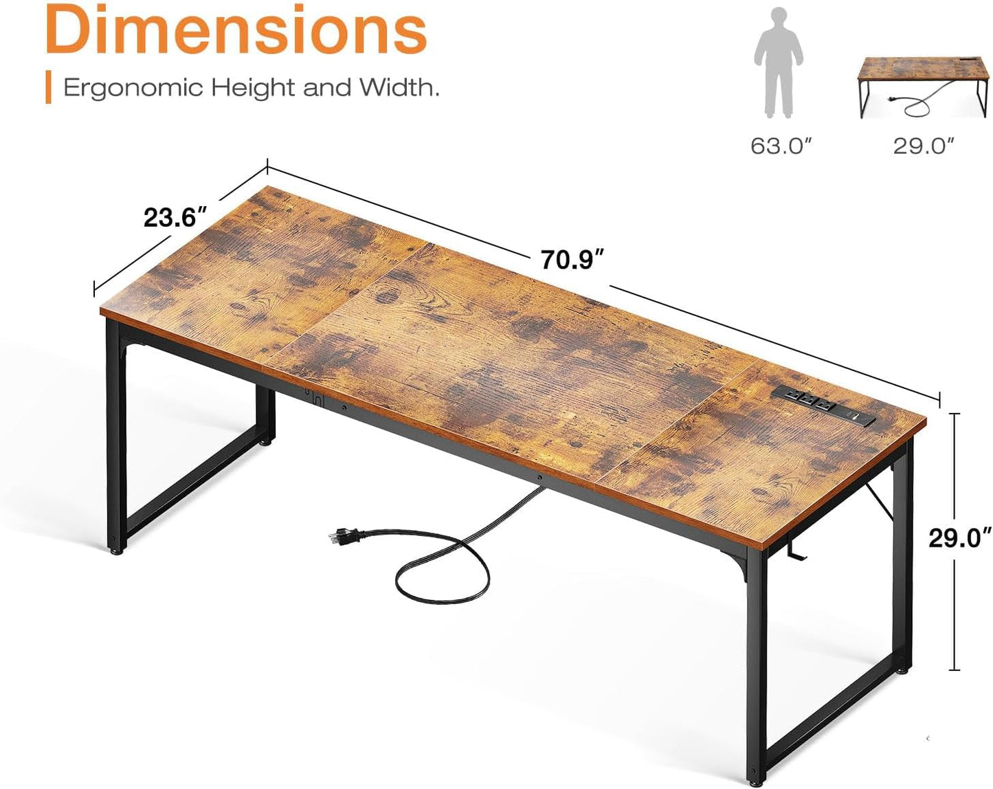 71 Inch Computer Desk With USB Ports For Office And Study