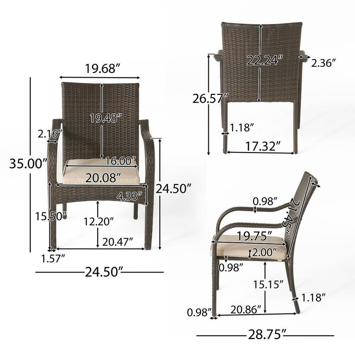 6 Pcs Outdoor Acacia Wood Dining Set with PE Rattan Stacking Chair