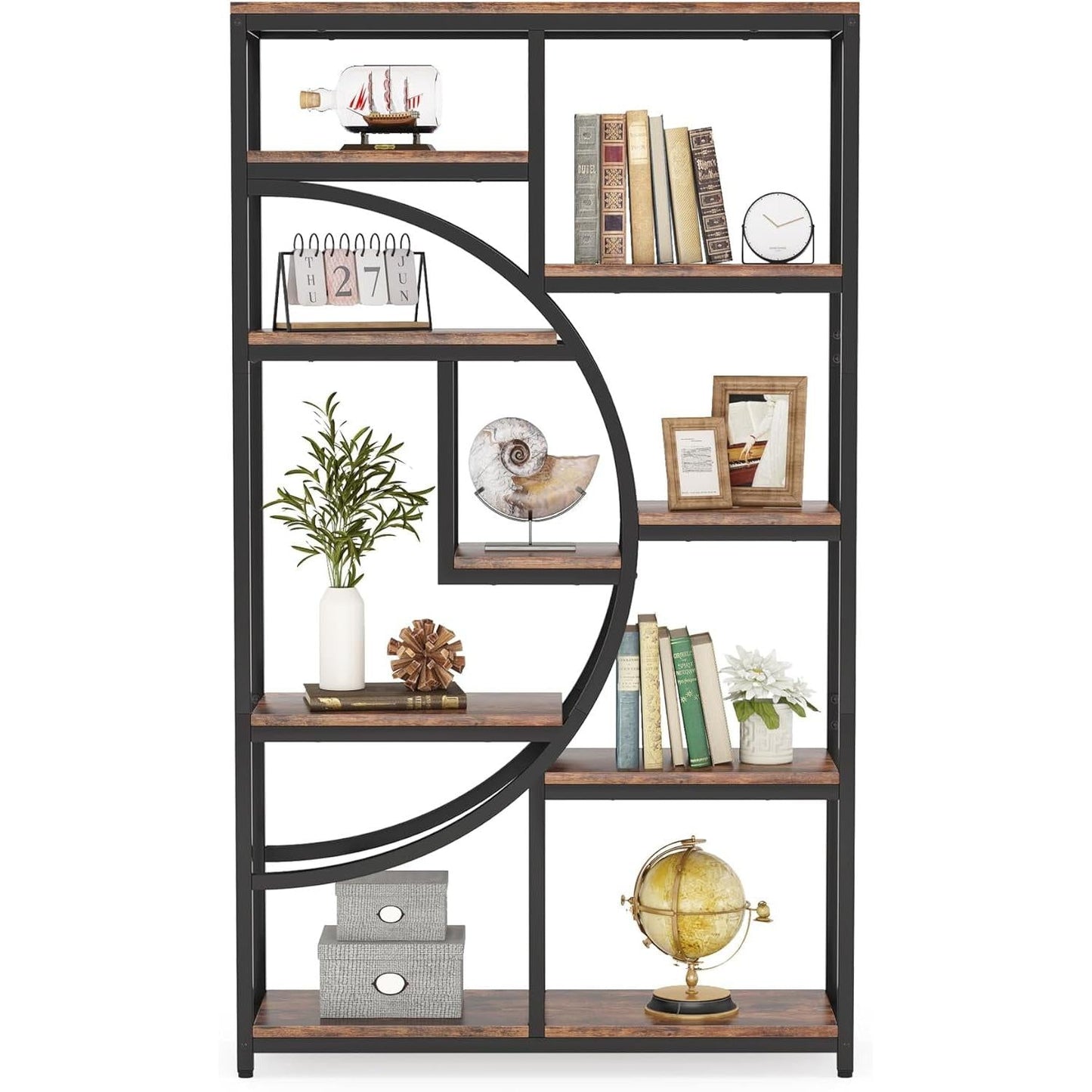 Industrial Black 5 Tier Etagere Bookcase For Living Room