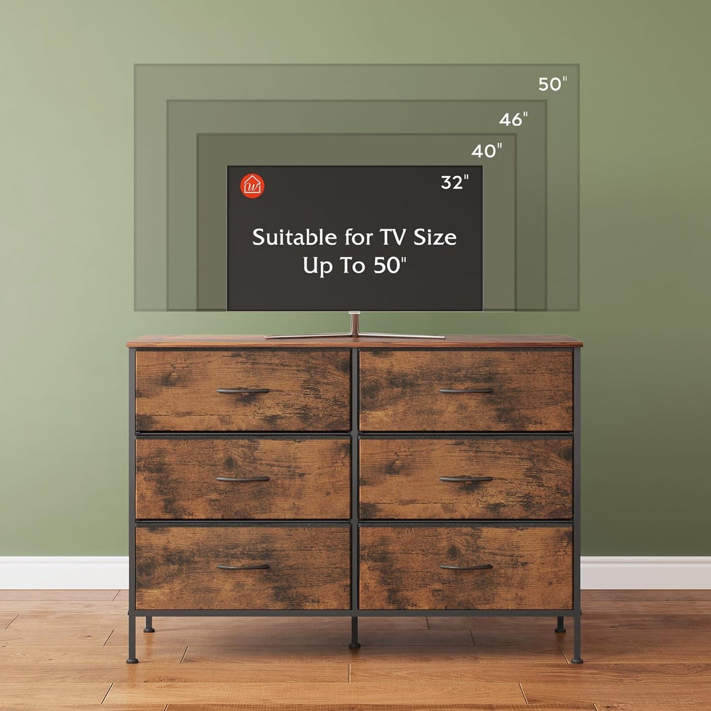 Rustic Brown 6 Drawer Dresser TV Stand For Bedroom