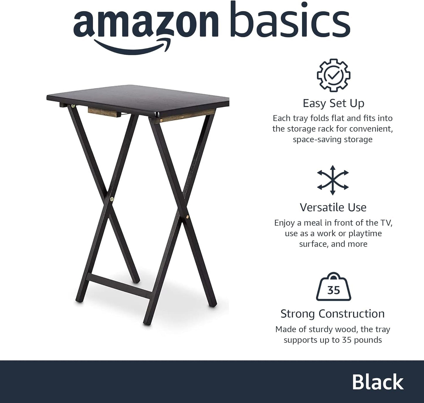 Foldable TV Dinner Tray Tables 4 Pack Black 15x19x26