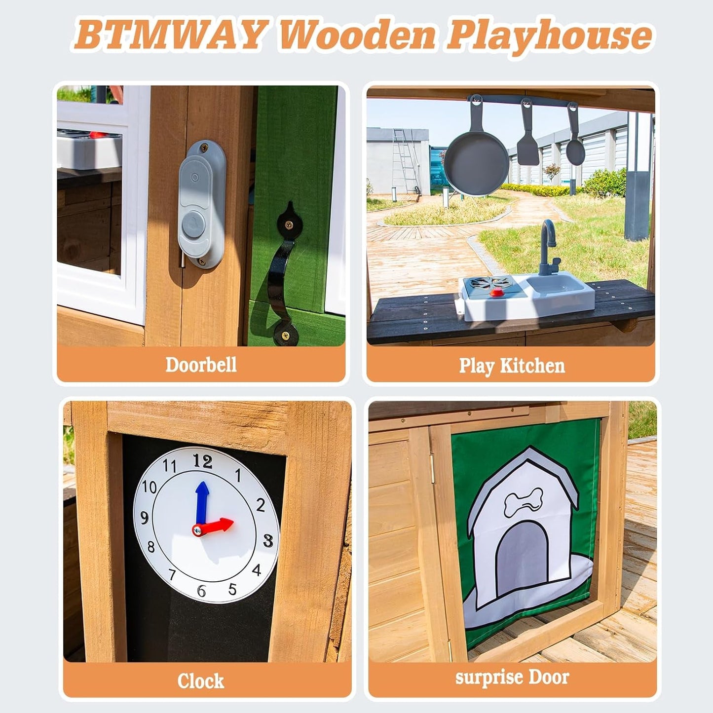 Cedar Gray Weather proof Kids Playhouse With Doorbell