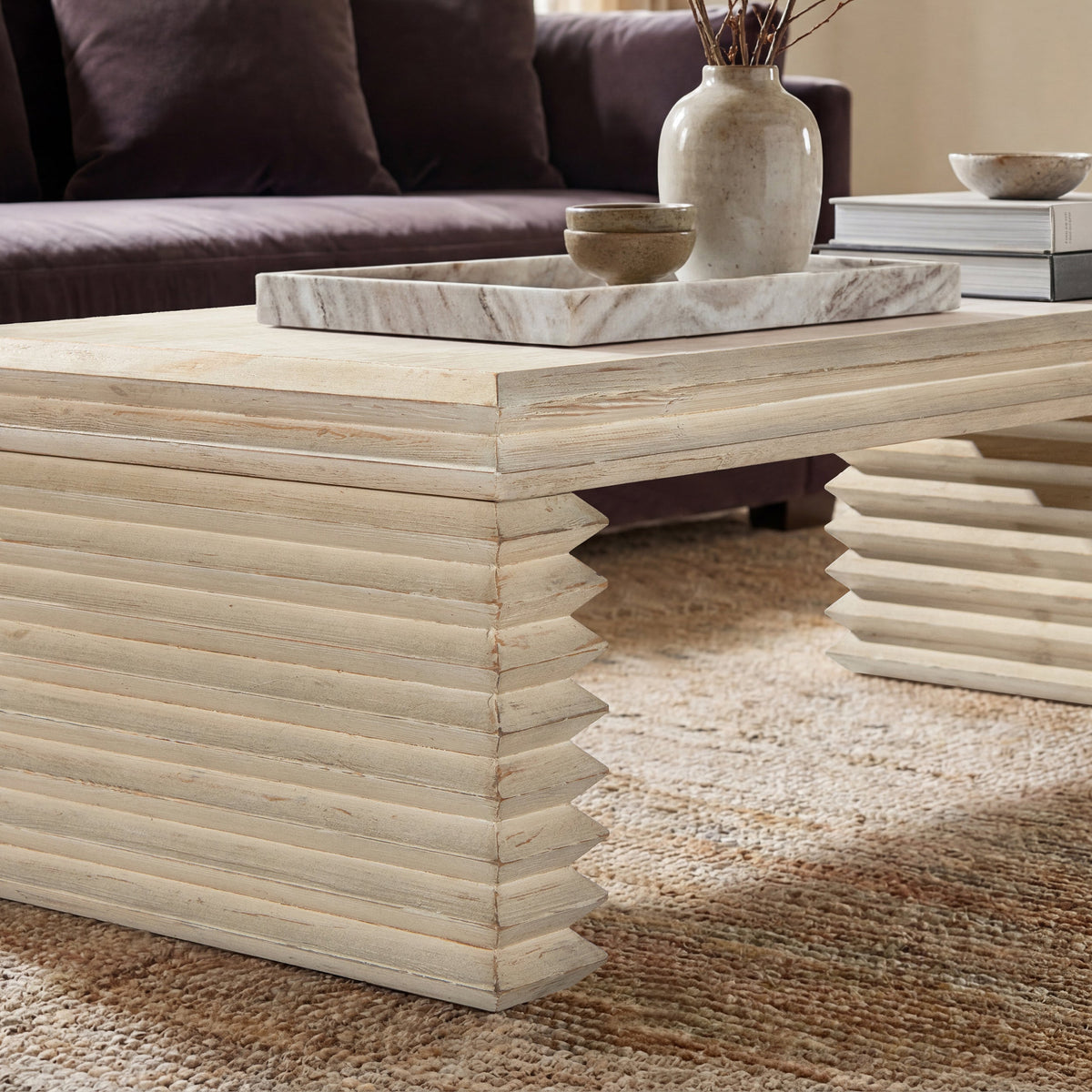 Veda 55" Reclaimed Wood Stacked Geometric Waterfall Coffee Table
