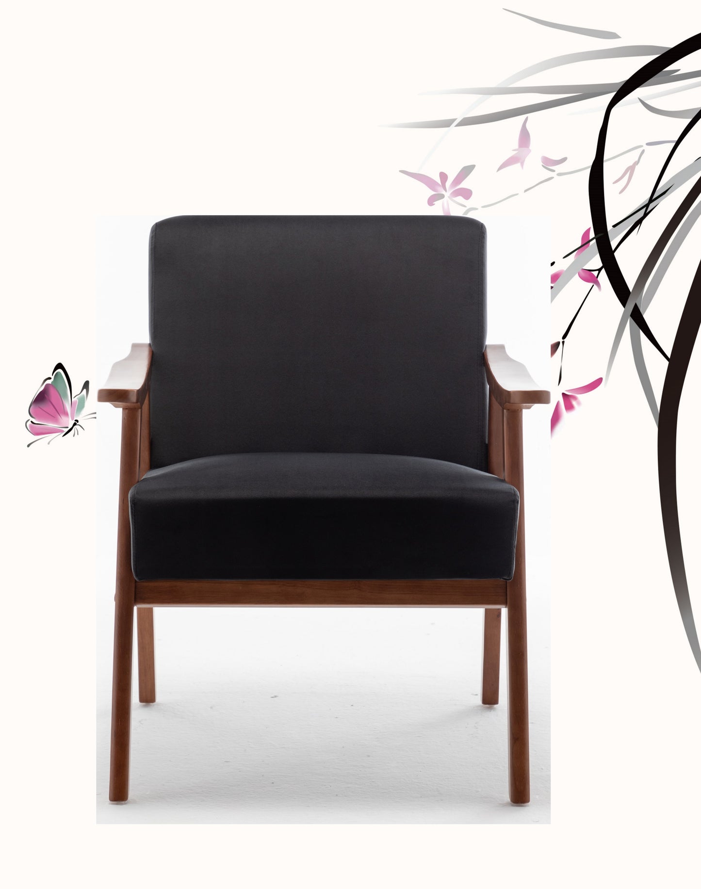 Accent Chair with Velvet Upholstery and Solid Wood Frame