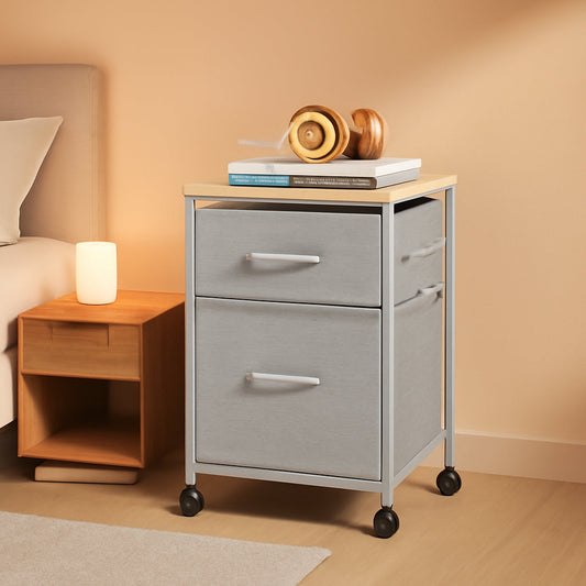 2 Drawer Mobile File Cabinet Rolling Printer Stand With Open Storage Shelf Light Grey