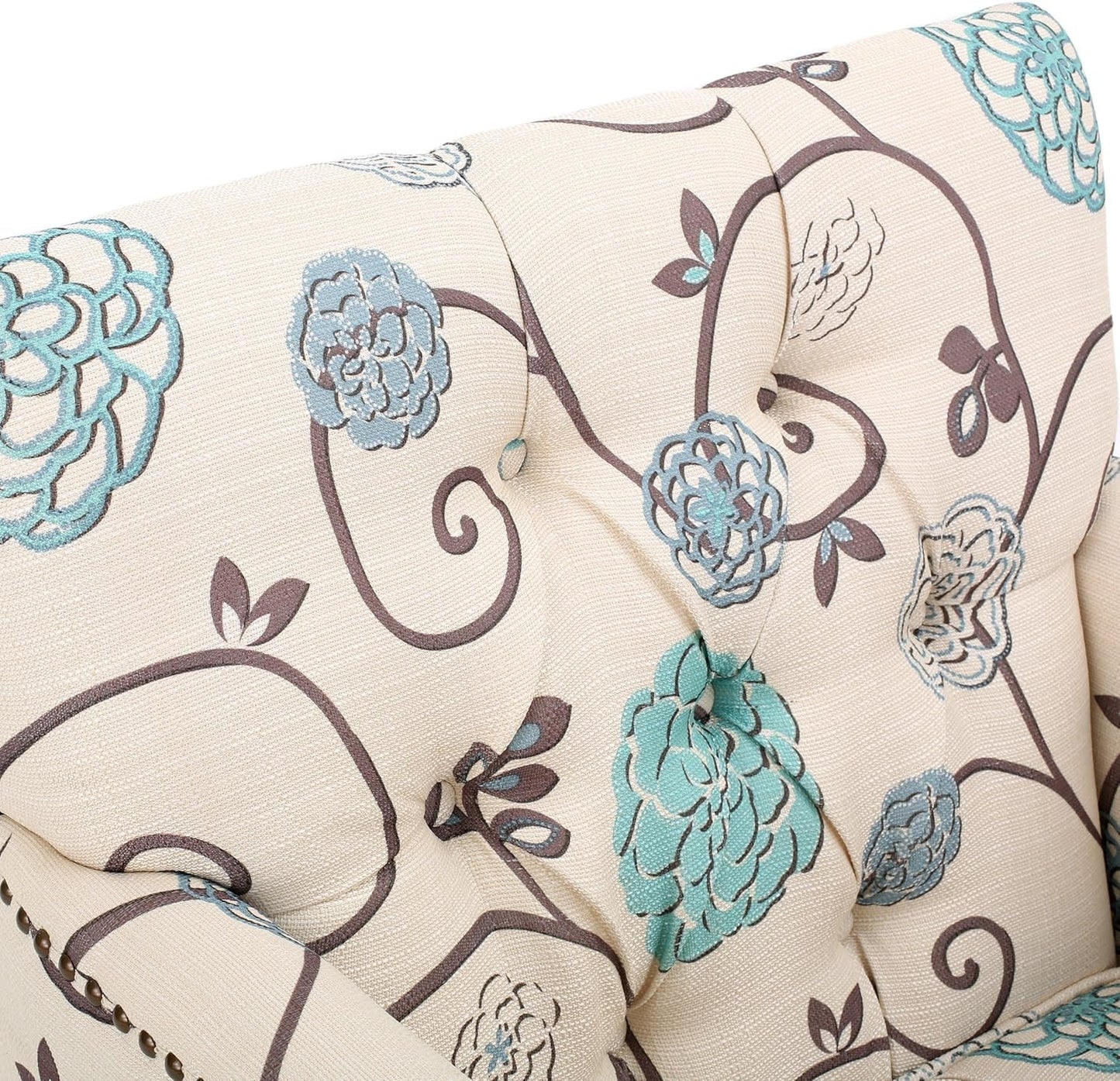 Floral Tufted Club Chair In White And Blue Polyester