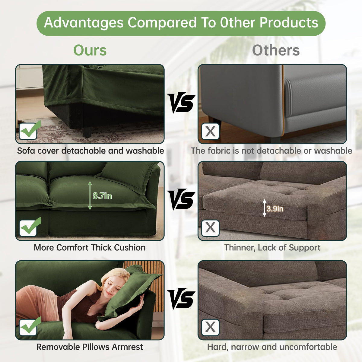 Slipcovered 2 Seater Sofa with 2 Ottomans