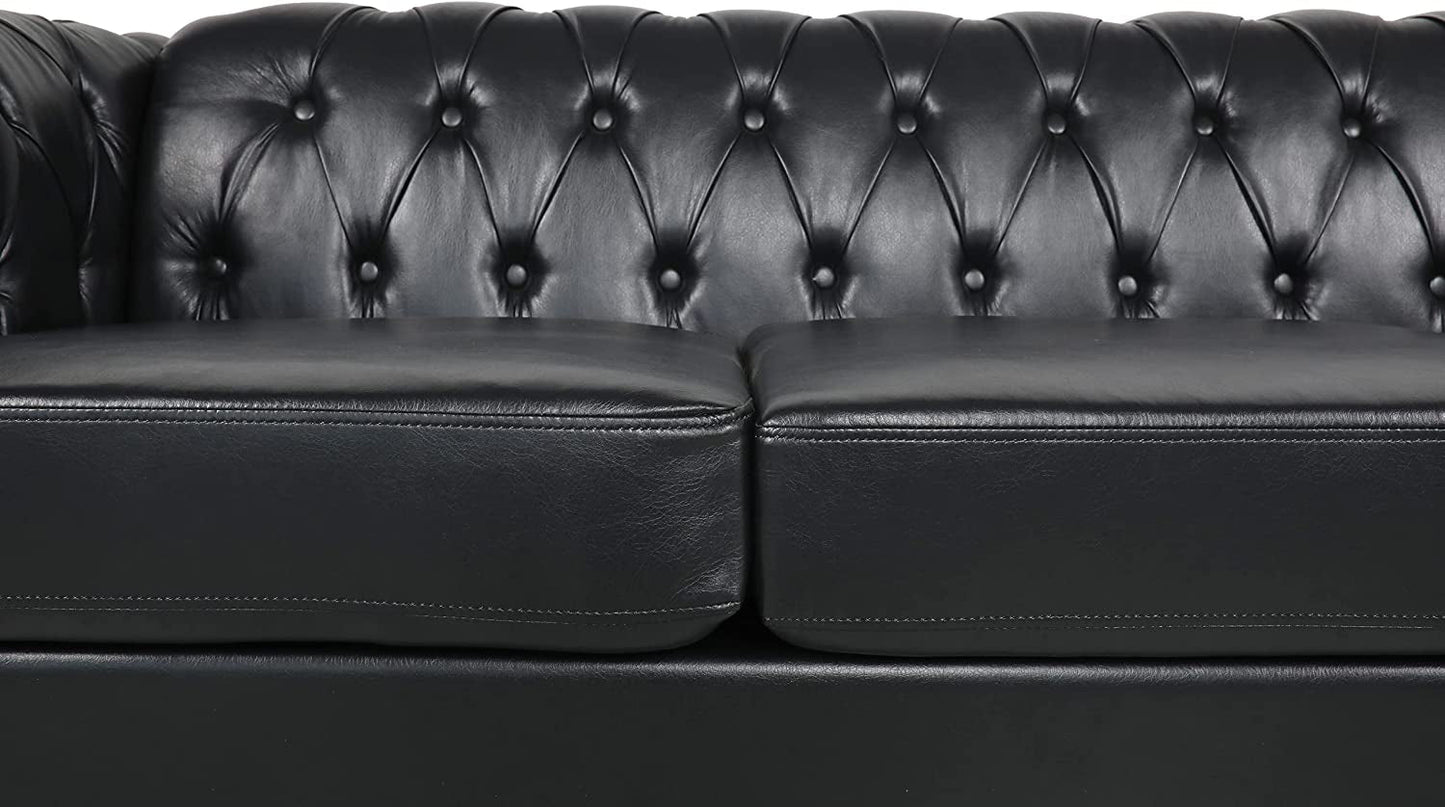 Sectional PU Leather Modular Sofa Couches, Black Tufted Cushions