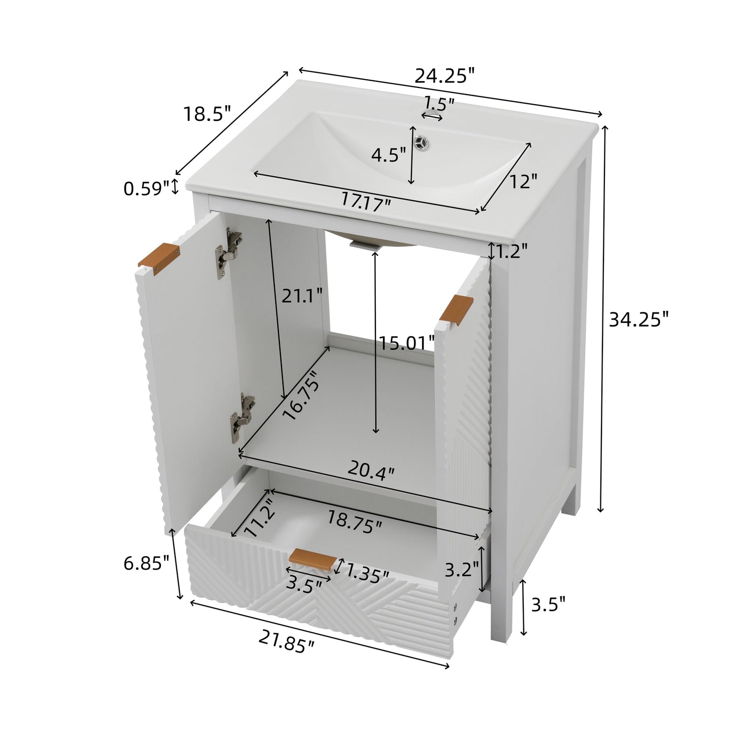 24 Inches Bathroom Vanity with Sink Combo