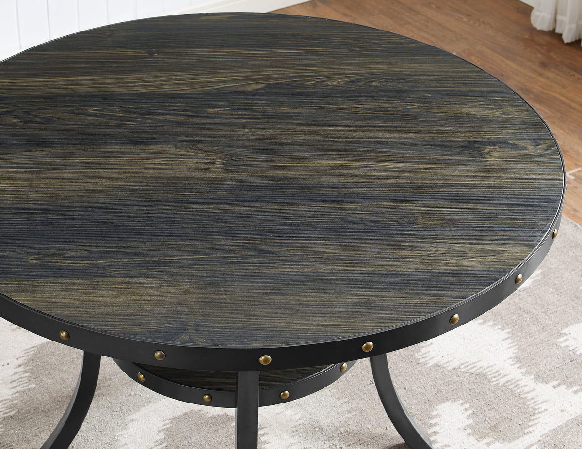 Biony Espresso Wood Dining Set With Gray Fabric Chairs