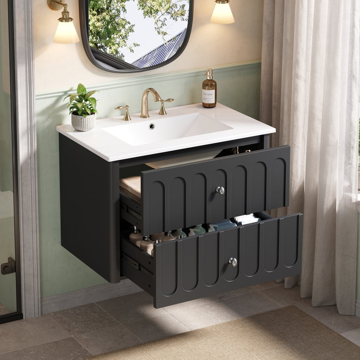 30" Modern Floating Bathroom Vanity with Oval Knobs