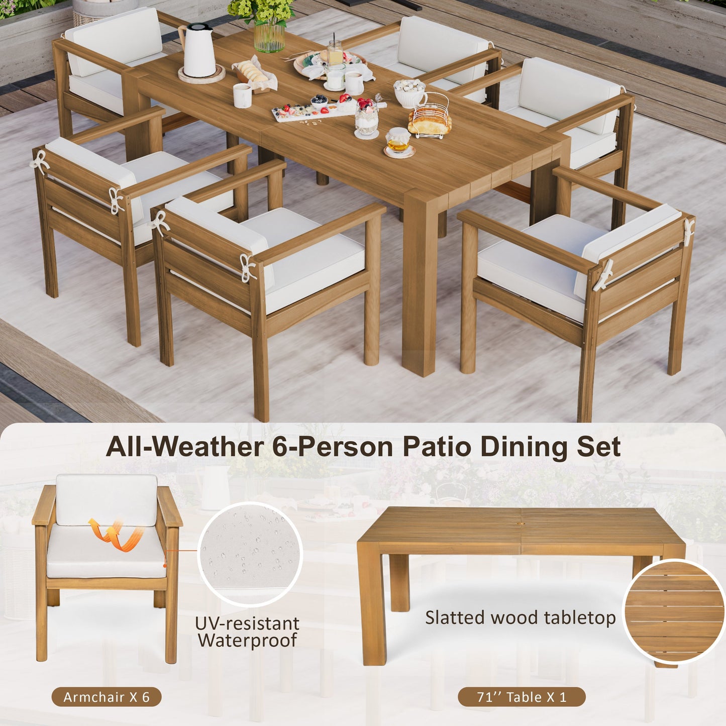 TREXM 7-Piece Patio Dining Table Set for 6