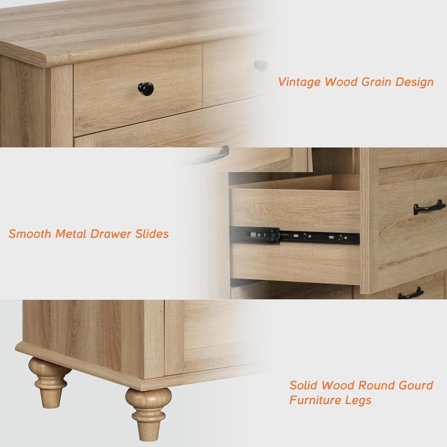 Oak Midcentury Dresser Five Drawers Storage Organizer