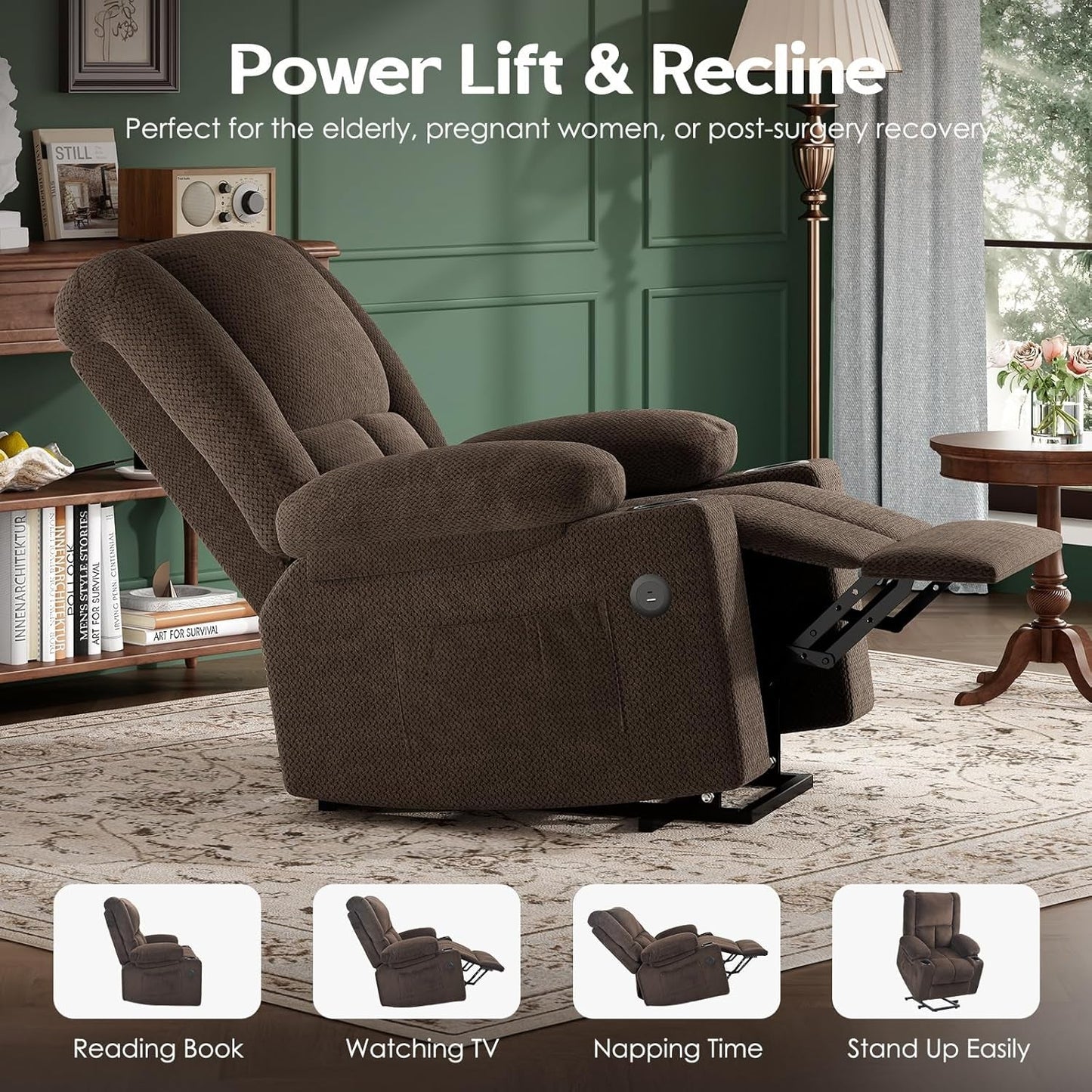 Power Lift Recliner Chair With Massage And Heat For Elderly
