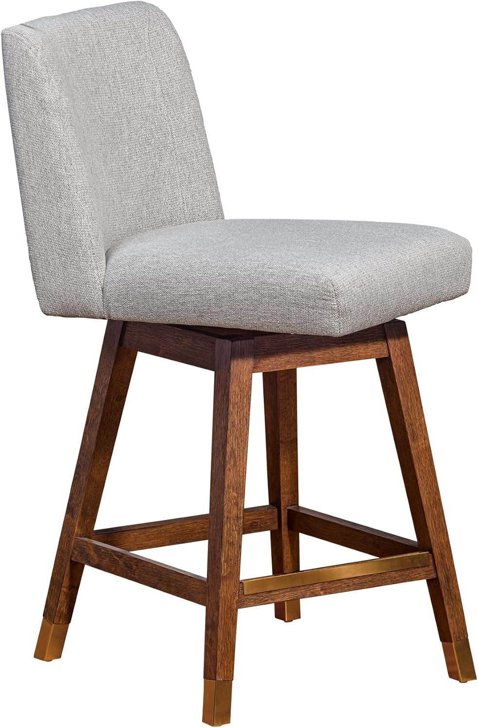Basila 26 Inch Seat Height Swivel Bar Stool Taupe Fabric with wooden legs, modern farmhouse design and comfortable upholstery.
