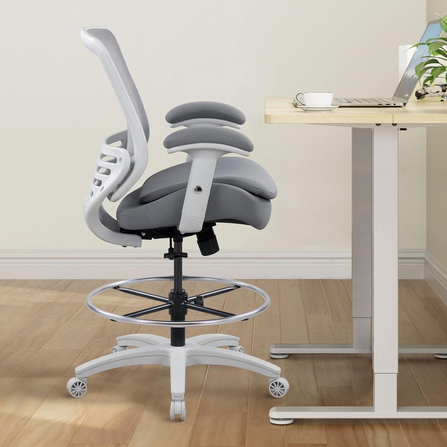 Ergonomic Mid Back Drafting Chair 400 Lb Capacity Grey