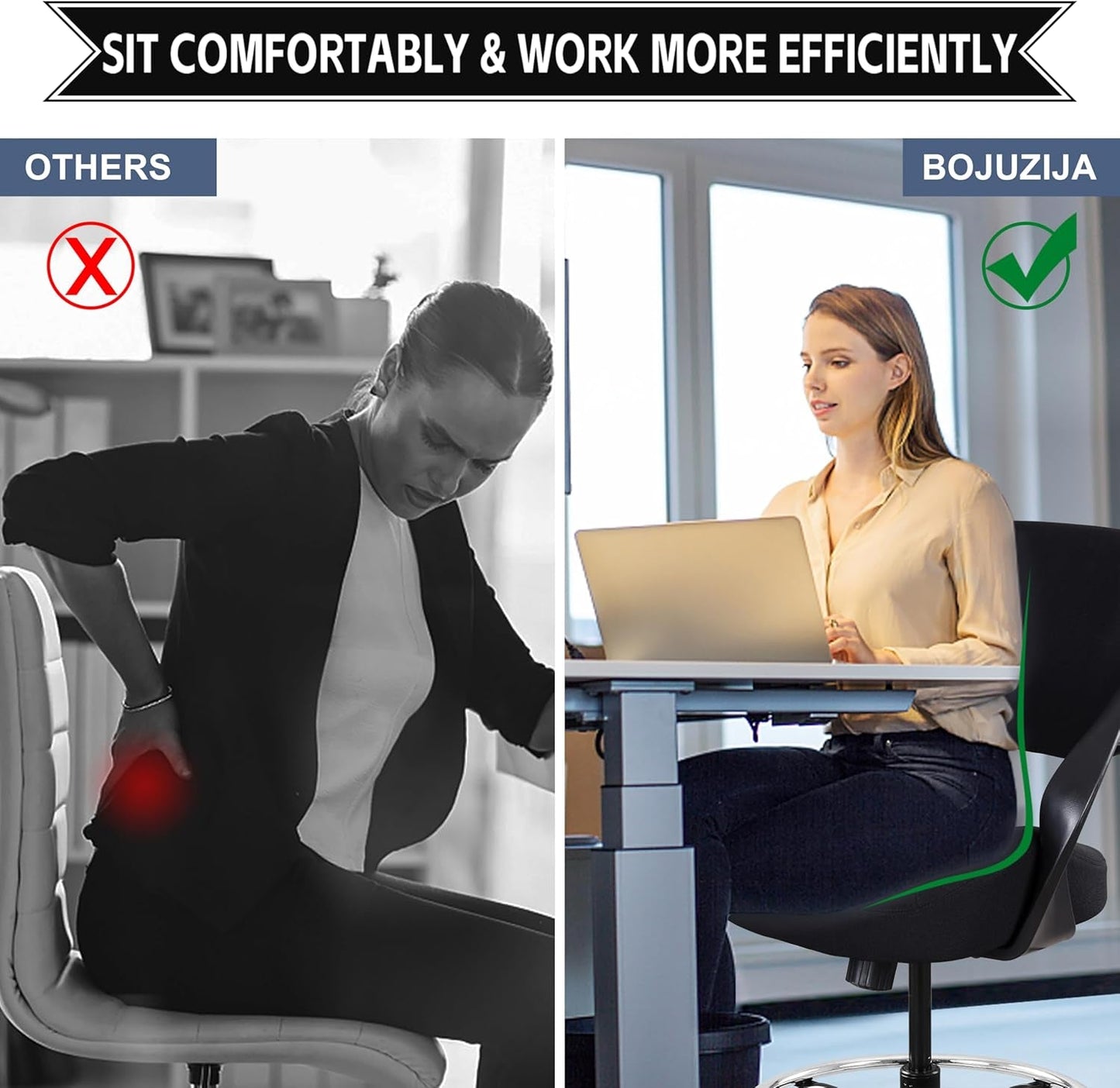 Ergonomic Drafting Chair With Lumbar Support And Foot Ring Black