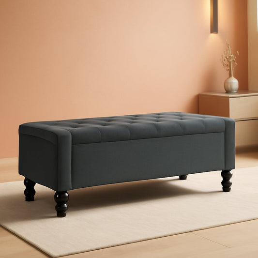 Storage Ottoman Bench Featuring Dual Safety Hinges