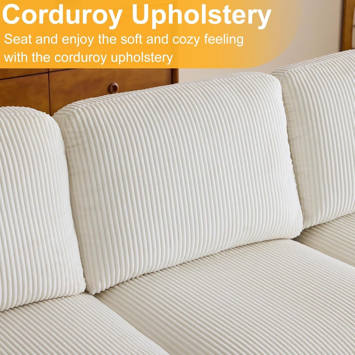 Beige 111 Inch U Shape Corduroy Sectional Sofa With Chaises