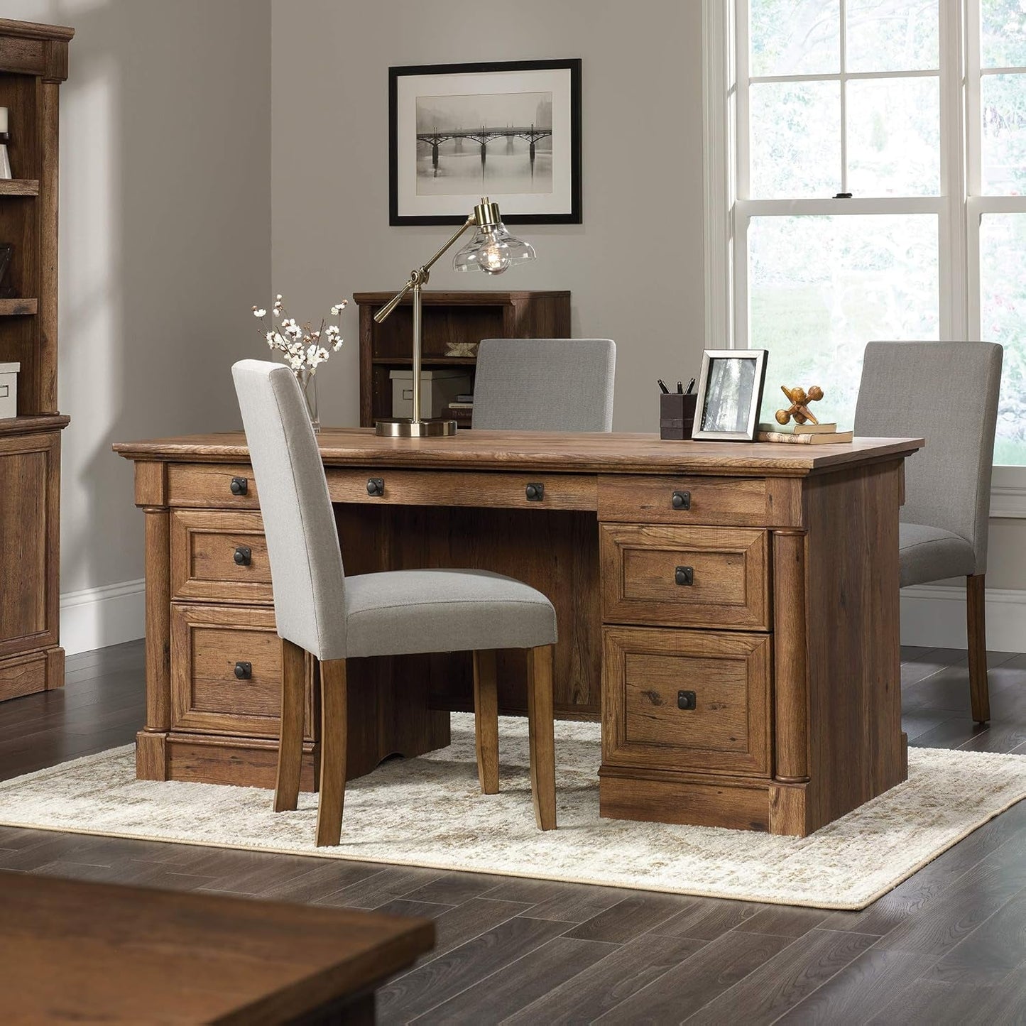 Palladia Executive Desk 65 Inch Vintage Oak Surface