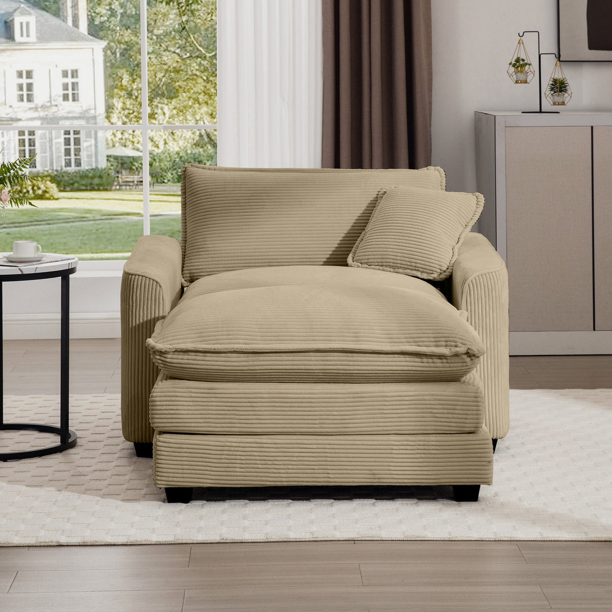 Comfortable Single Chair Deep Seat Sofa With Footstool