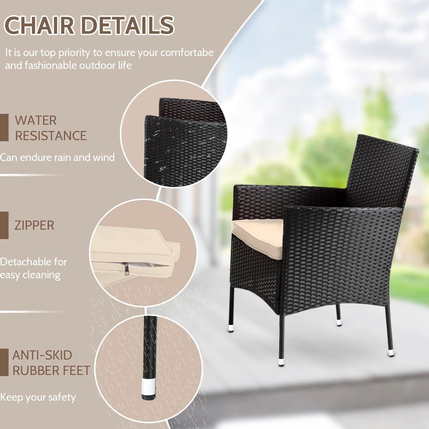 Outdoor Rattan 4 Piece Patio Furniture Conversation Set