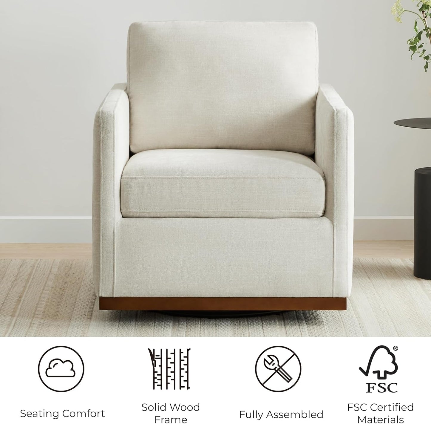 Swivel Linen Accent Armchair Mid Century Modern 360 Swivel