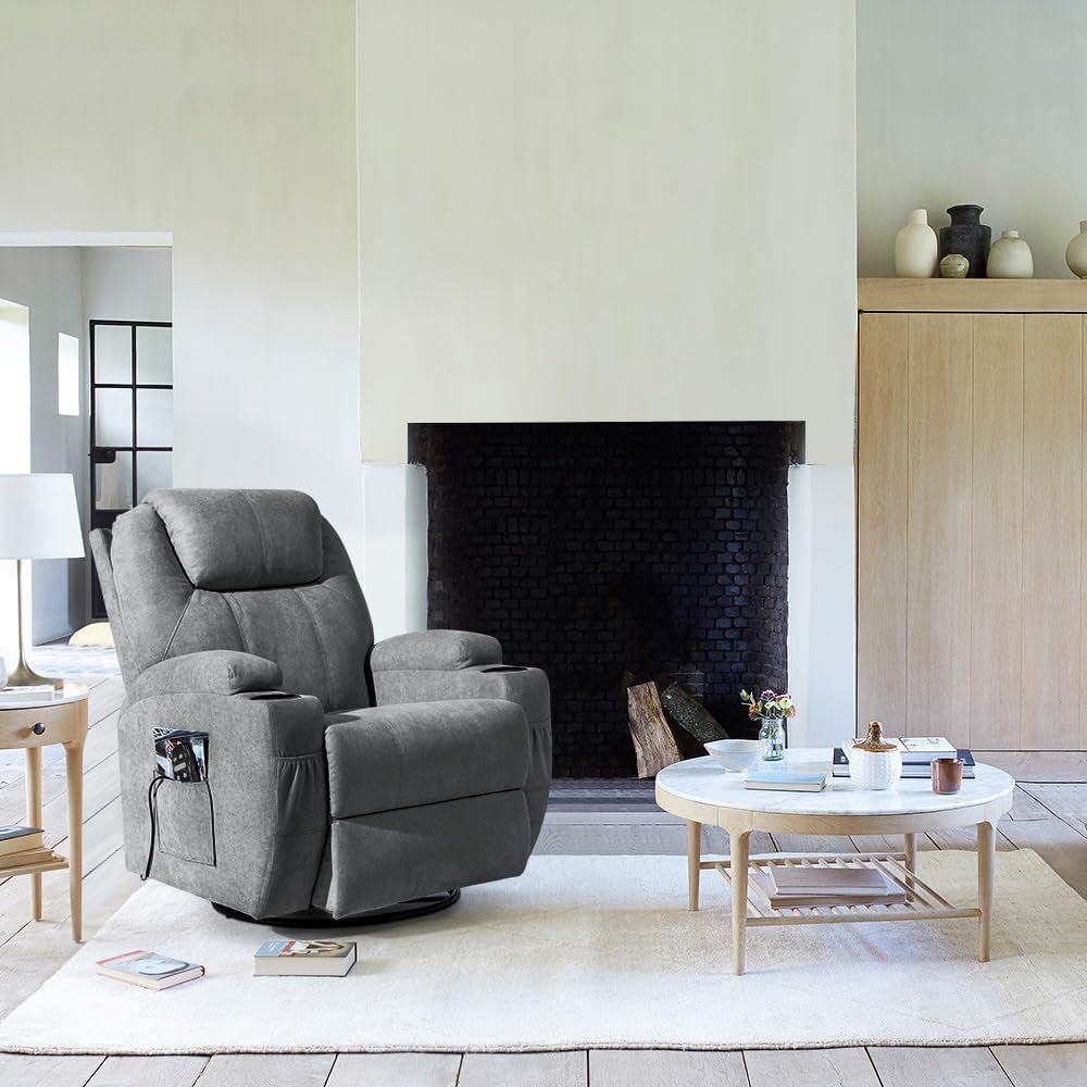 Gray Massaging Recliner With Cupholders Extendable Footrest
