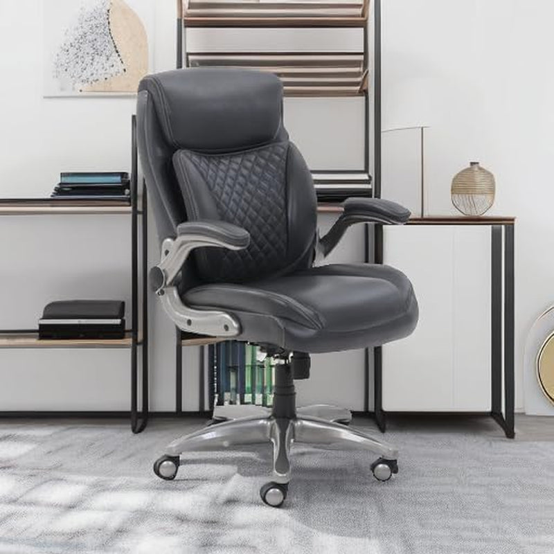 Ergonomic Grey Leather Desk Chair With Adjustable Height