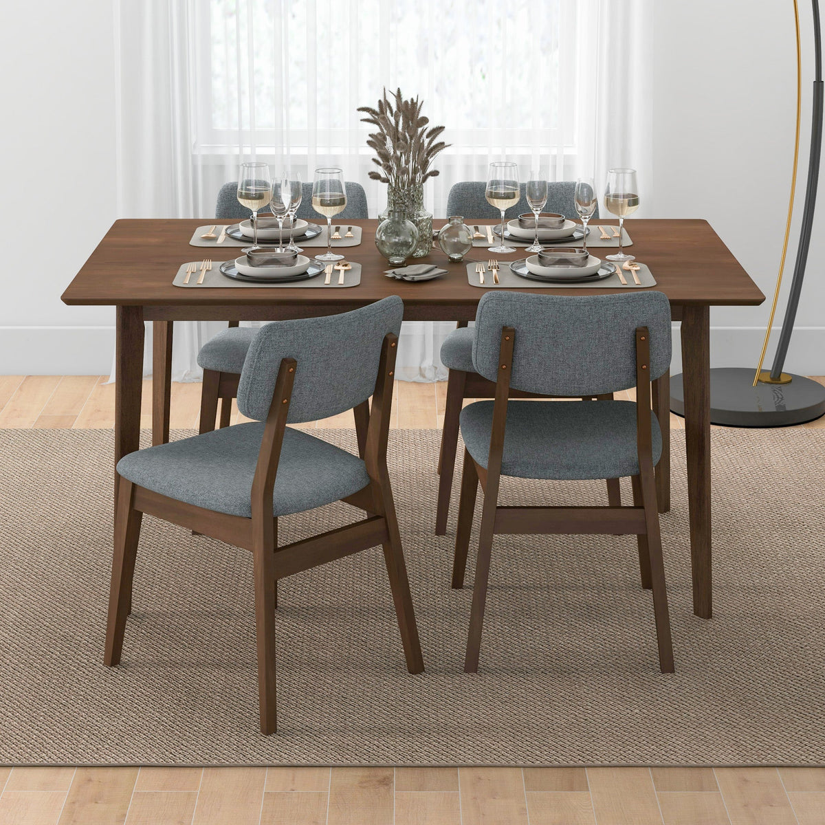 Carlos Solid Wood Dining Table and 4 Side Chairs