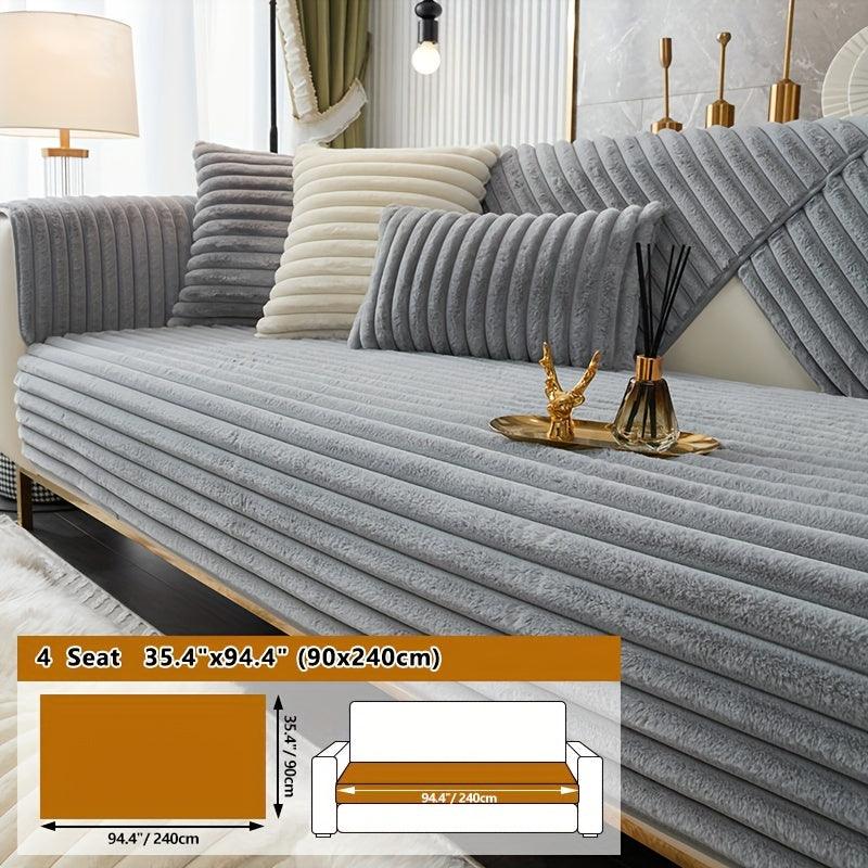 Luxurious Rabbit Fur Sofa Slipcover | Non-Slip Light Grey for dog use