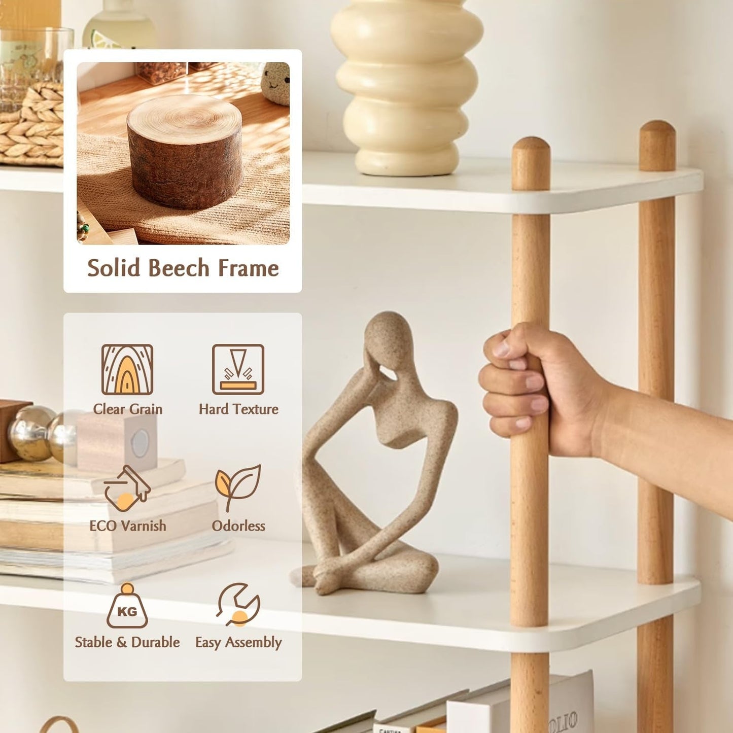 Three Tier White Bookcase Free Standing Display Rack