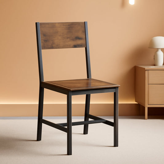 Dining Chair Set Of 2 Rustic Wood Chairs With Metal Frame Two Tone